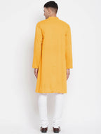Even Apparels Yellow Color Pure Cotton Men's Kurta With Band Collar | Grocsy