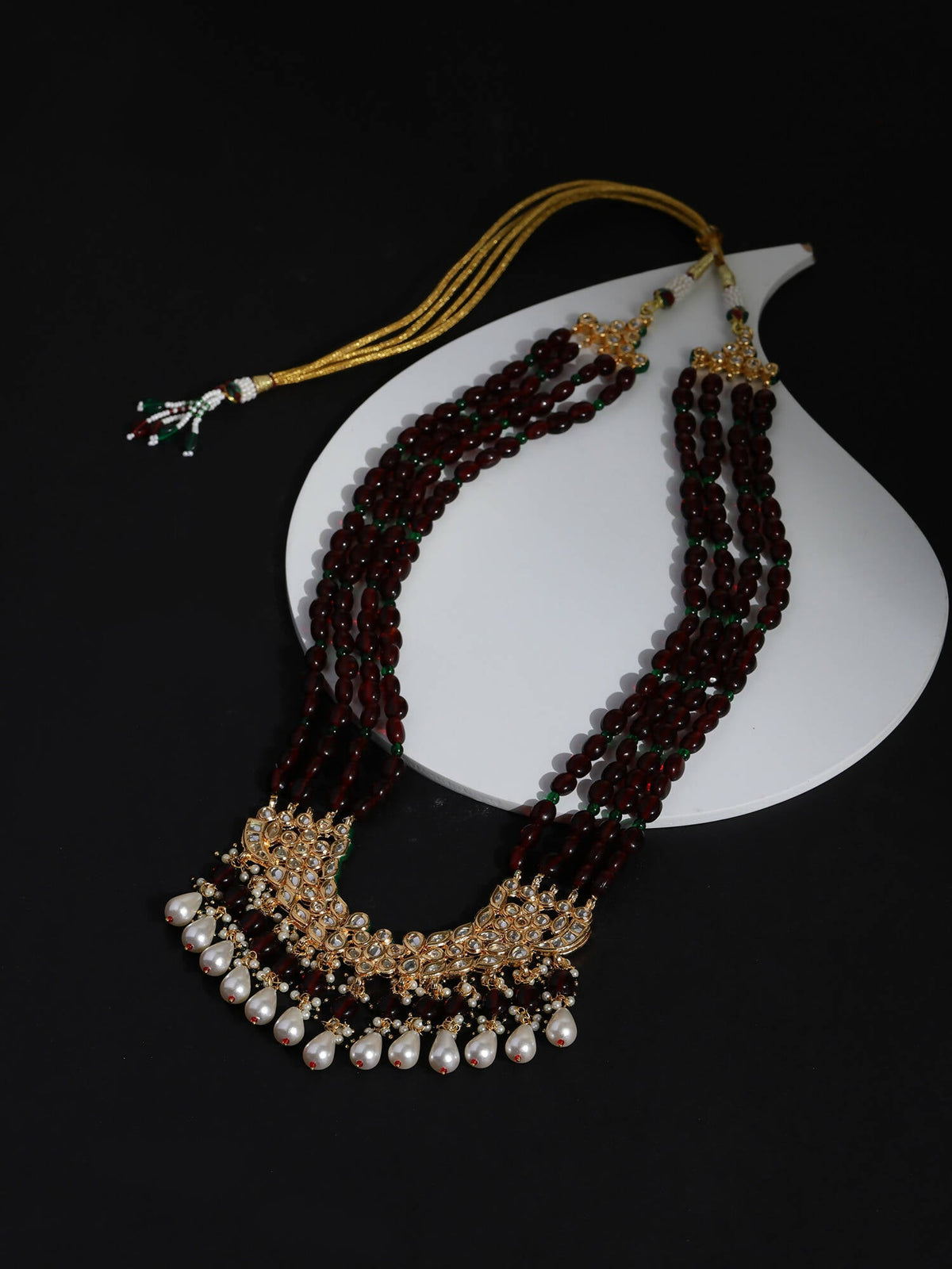 Gold-Toned Maroon Brass Gold-Polished Necklace - Ruby Raang | Grocsy