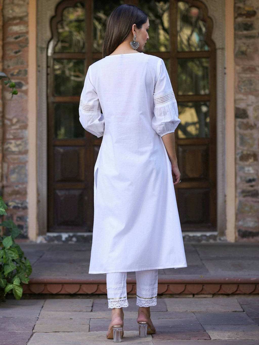 Juniper Women's White Cotton Cambric Solid A-Line Kurta | Grocsy