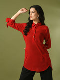 Myshka Women's Red Solid Georgette Longline Party Sheer Tunic | Grocsy