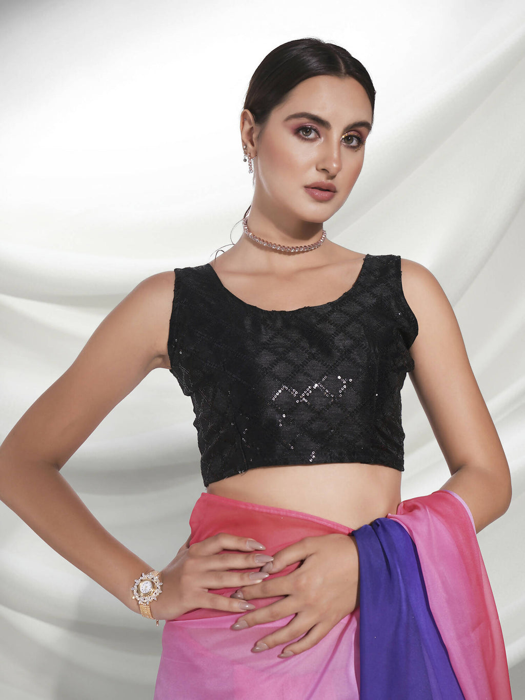 Purple Organza Solid Saree With Unstitched Blouse Piece - Shanaya | Grocsy