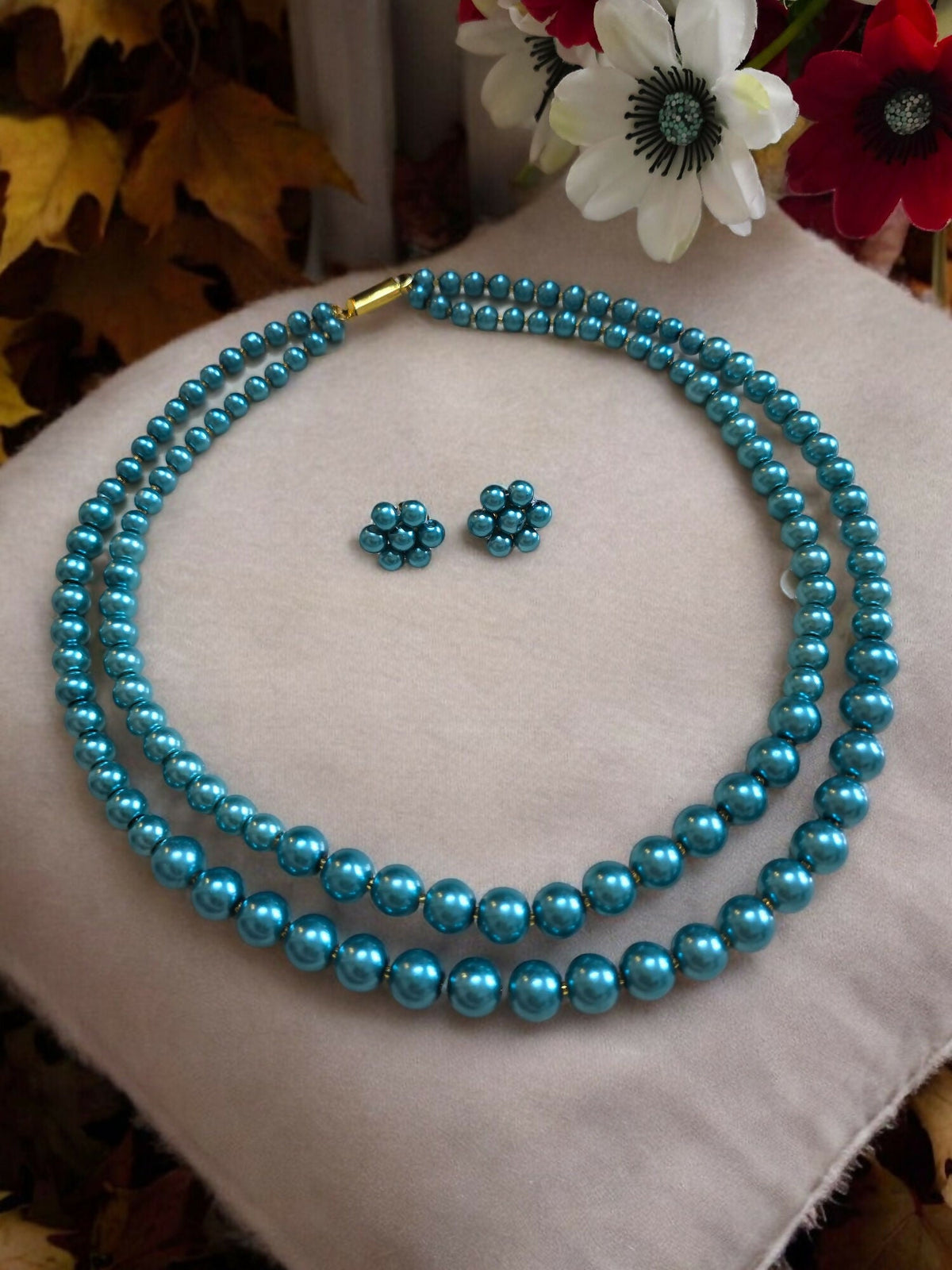 Inhanns Everyday Workwear Pearl Set (Double Layered Pearls) - Sea Blue | Grocsy