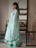 Suta White Floral Pure Cotton Saree | Grocsy