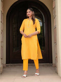Aramya Straight Kantha Cotton Woven Design Print Women's Kurta - Yellow | Grocsy