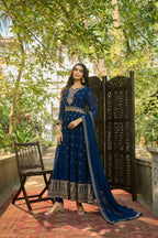 Blue Heavy Faux Georgette Anarkali Embroidered Kurta Set - Dhvani | Grocsy