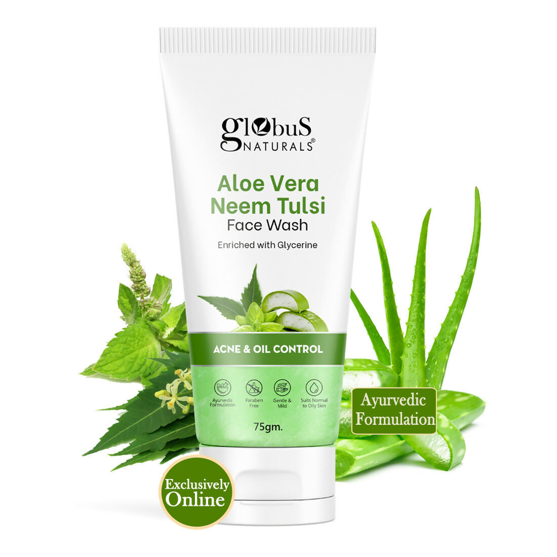 Globus Naturals Aloe vera Neem Tulsi Enriched With Glycerin & Oil Control Formula | Grocsy