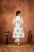 Joban Fashion Off White Blue Hand Block Printed Cotton Suit Set | Grocsy