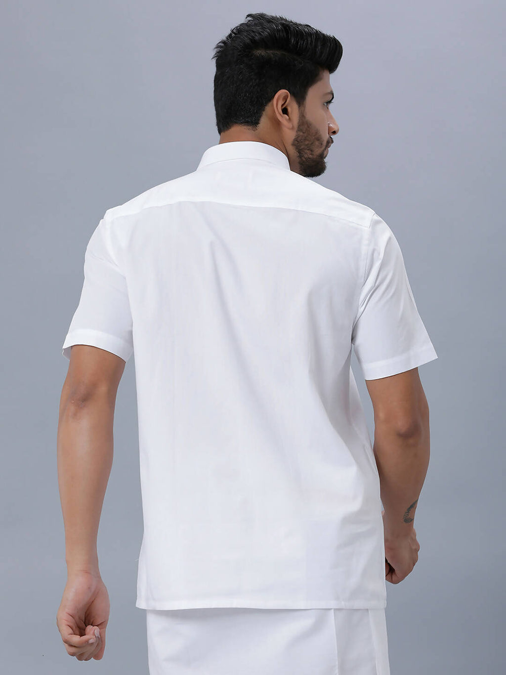 Ramraj Cotton Mens Half Sleeve Formal Poly Cotton White Shirt | Grocsy