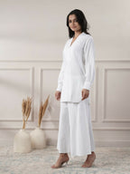 Joban Fashion Women's White Cotton Top With Flared Pants | Grocsy