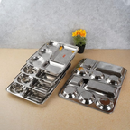 Sumeet Stainless Steel Rectangular 5 in 1 Compartment Lunch/Dinner Plate - small | Grocsy