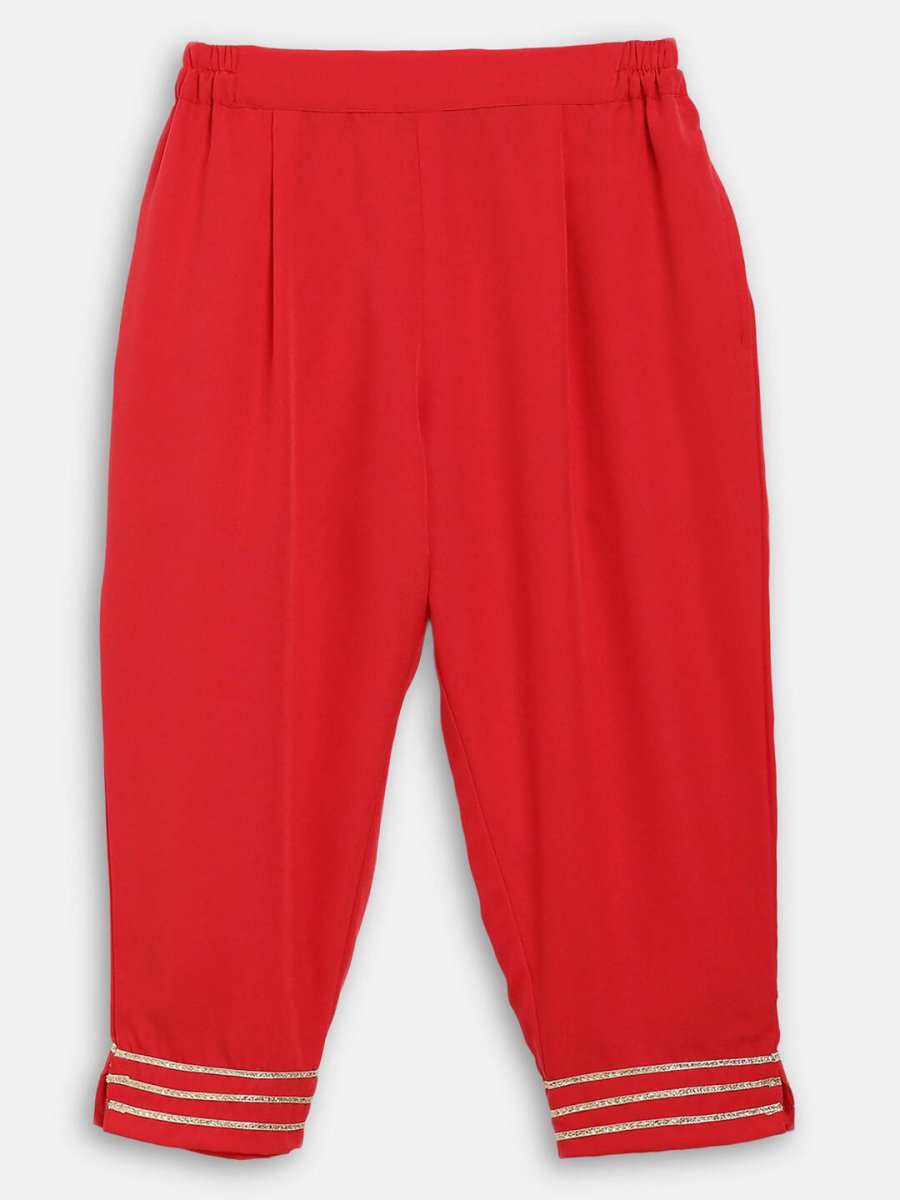 Ahalyaa Red Georgette Ruffel Kids Top With Bottom For Girls | Grocsy