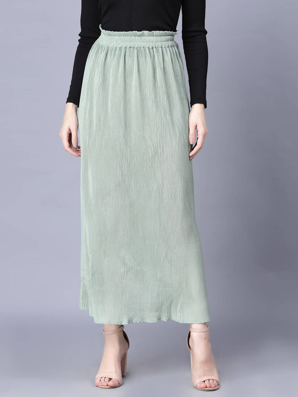 Myshka Chiffon Solid Green Women Skirt | Grocsy