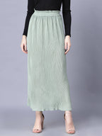 Myshka Chiffon Solid Green Women Skirt | Grocsy