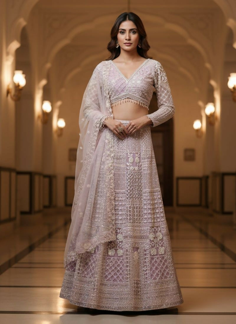 Lehenga Mart Light Pink Net Designer Bollywood Style Wedding Wear Lehenga Choli | Grocsy