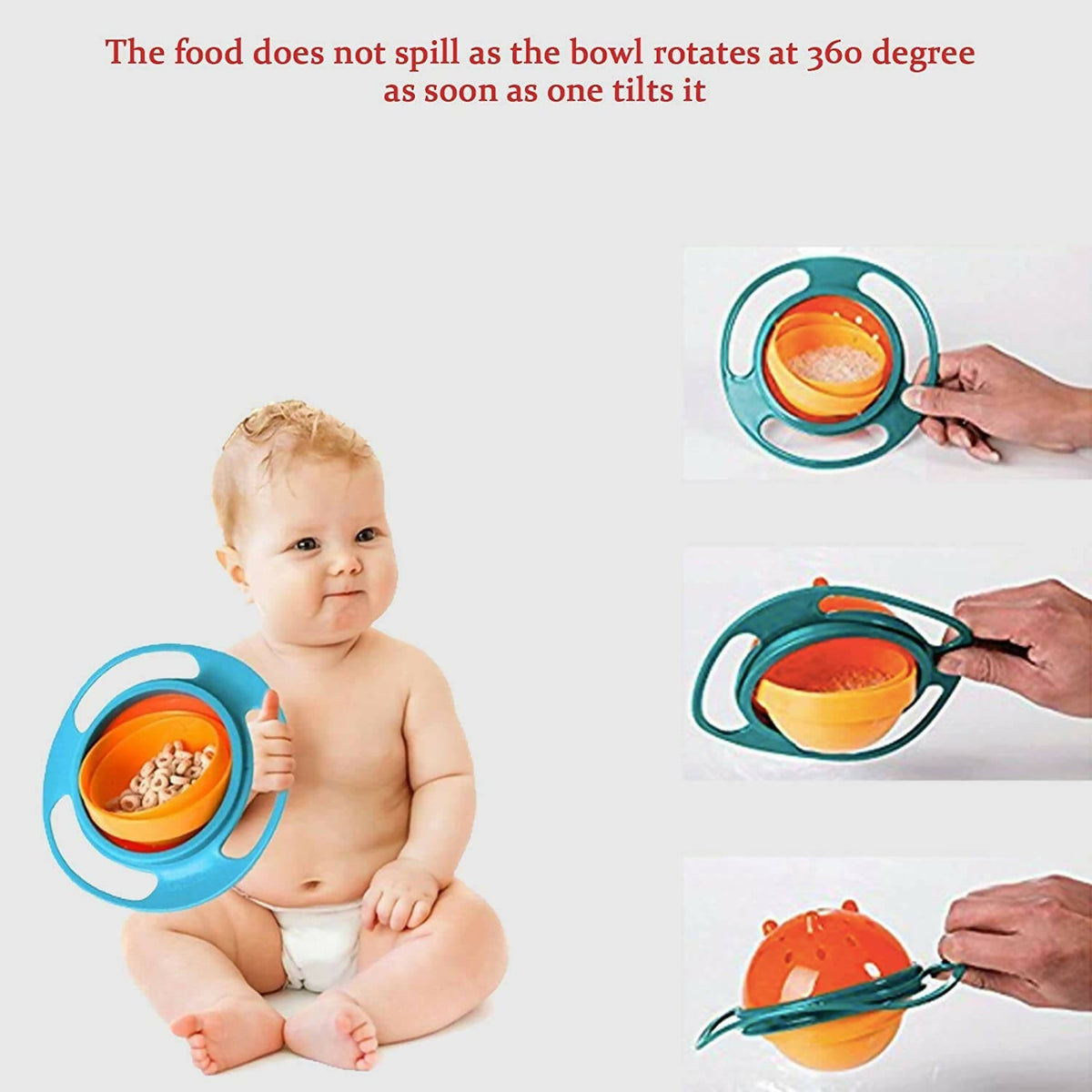 Safe-O-Kid 360 degree spill proof feeding Bowl for kids- Orange & Green Colour | Grocsy