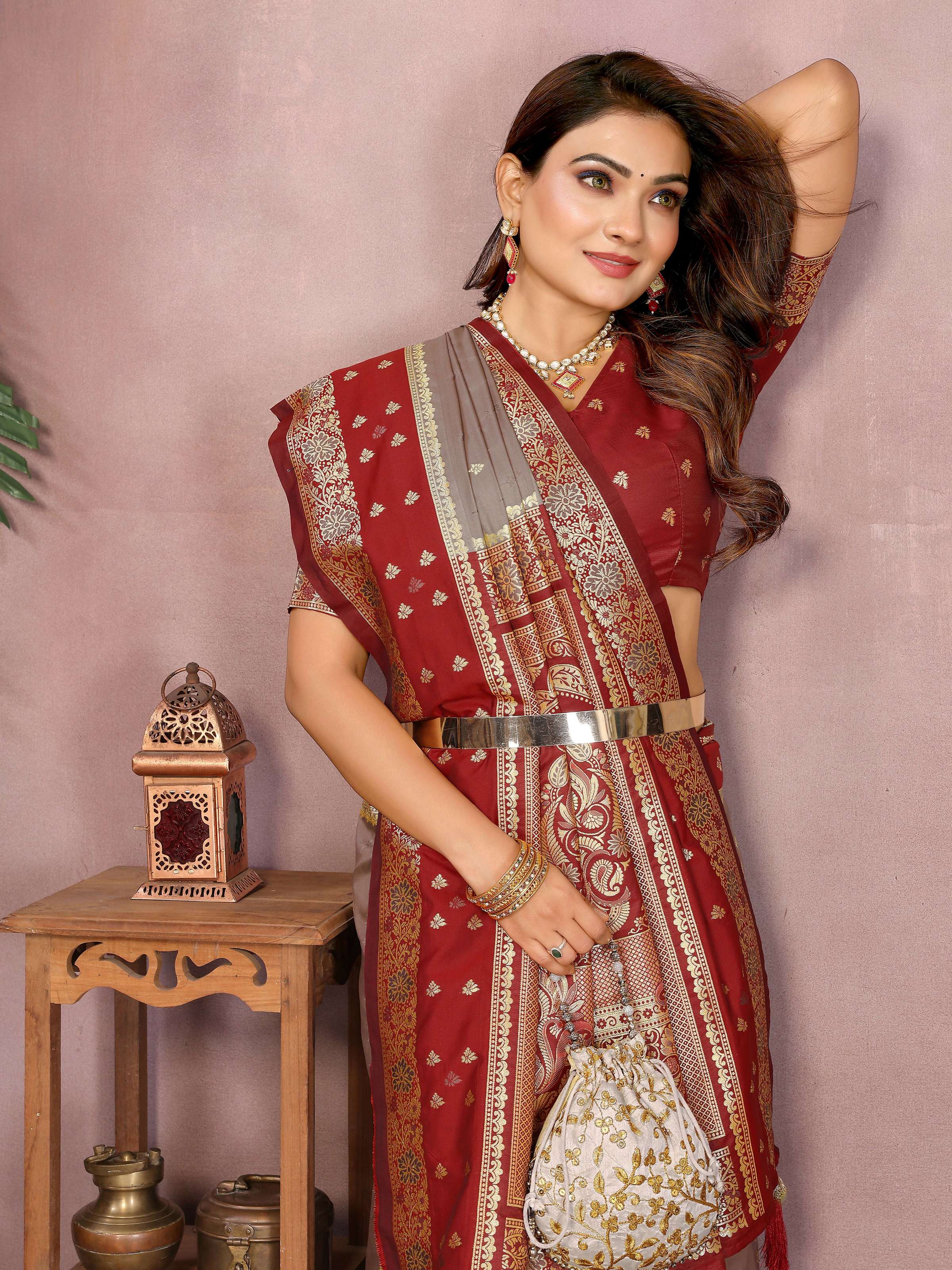 Aastha Fashion Grey Kalamkari Silk Zari Woven Saree | Grocsy