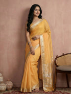 Shree Shyam Fashion Mustard Yellow Cotton Saree | Grocsy