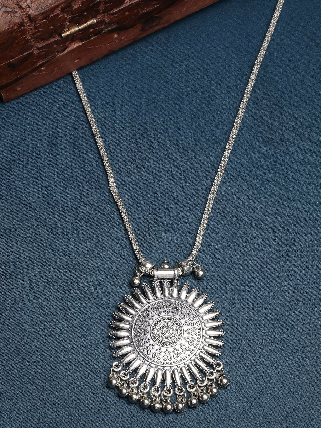 NVR Women's Silver-Toned German Silver Oxidised Pandent | Grocsy