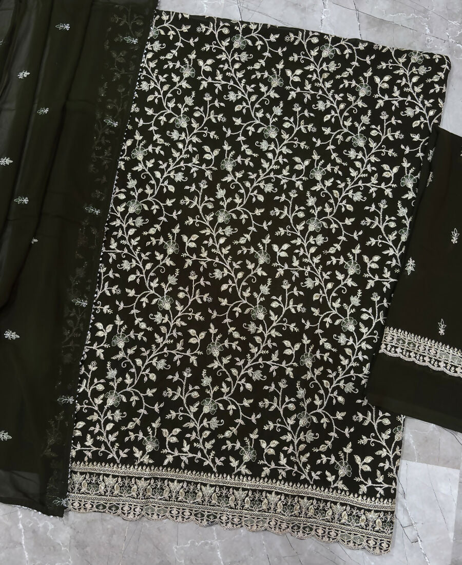 KC Mahendi Green Straight Suit For Women Georgette Fabric | Grocsy