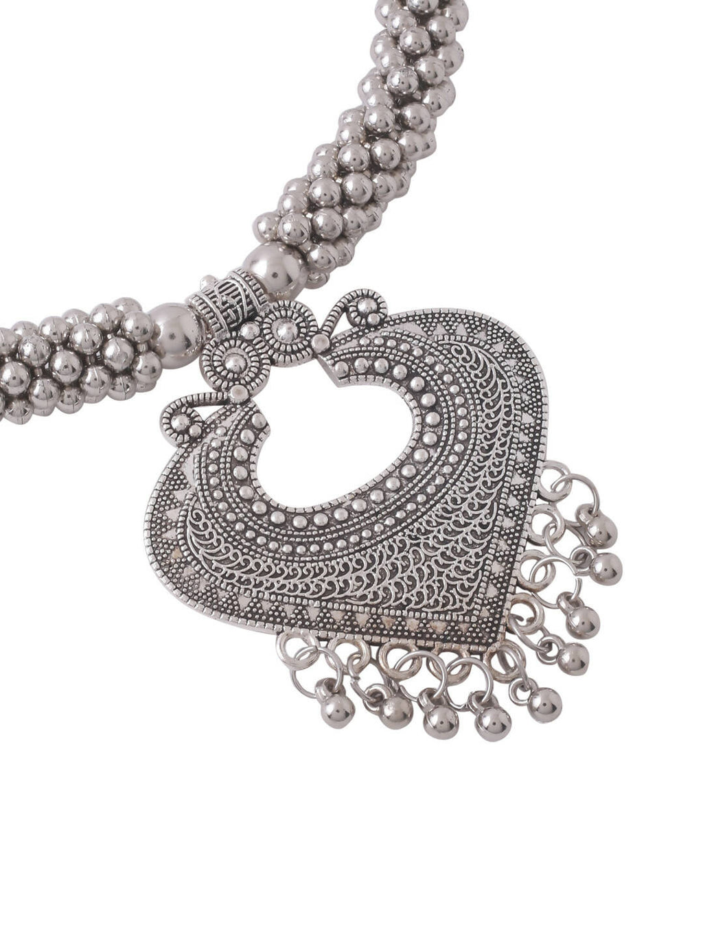 NVR Women Silver Toned Oxidised Jewellery Set | Grocsy
