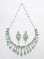 NVR Women's silver plated Turquoise CZ stone handcrafted jewellery set | Grocsy