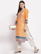 Myshka Women's Multi Cotton Printed 3/4 Sleeve Round Neck Casual Kurta | Grocsy