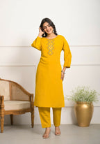 Festive Wear Ethnic YellowViscose Chanderi Stitched Suit With Dupatta - Tanisha | Grocsy