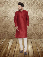 Even Apparels Men's Art Silk Maroon Kurta | Grocsy