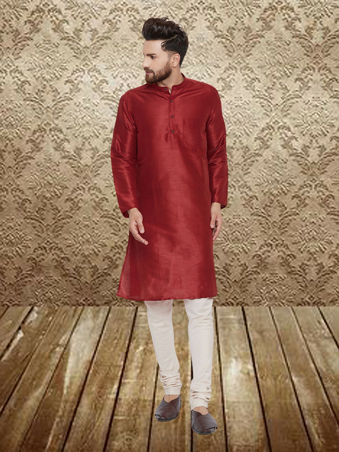 Even Apparels Men's Art Silk Maroon Kurta | Grocsy