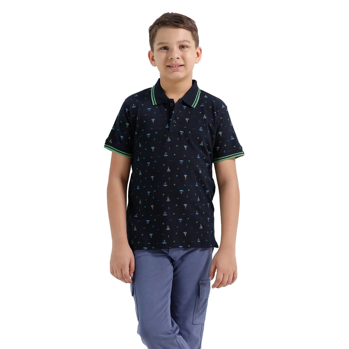 Chilins Boys Cotton Printed Collared Polo Tshirt | Grocsy