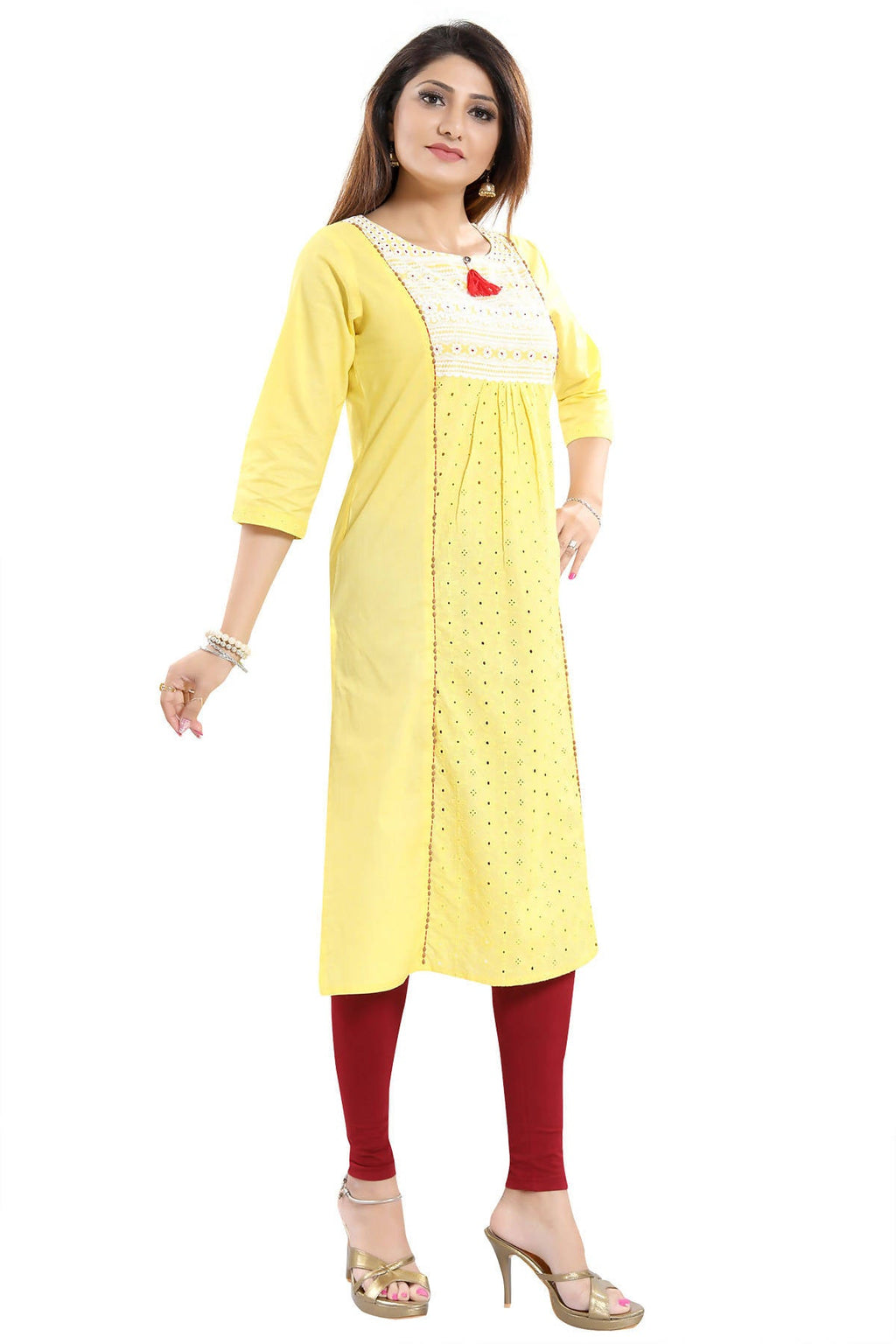 Snehal Creations Vibrant Yellow Cotton Long Chicken Tunic | Grocsy