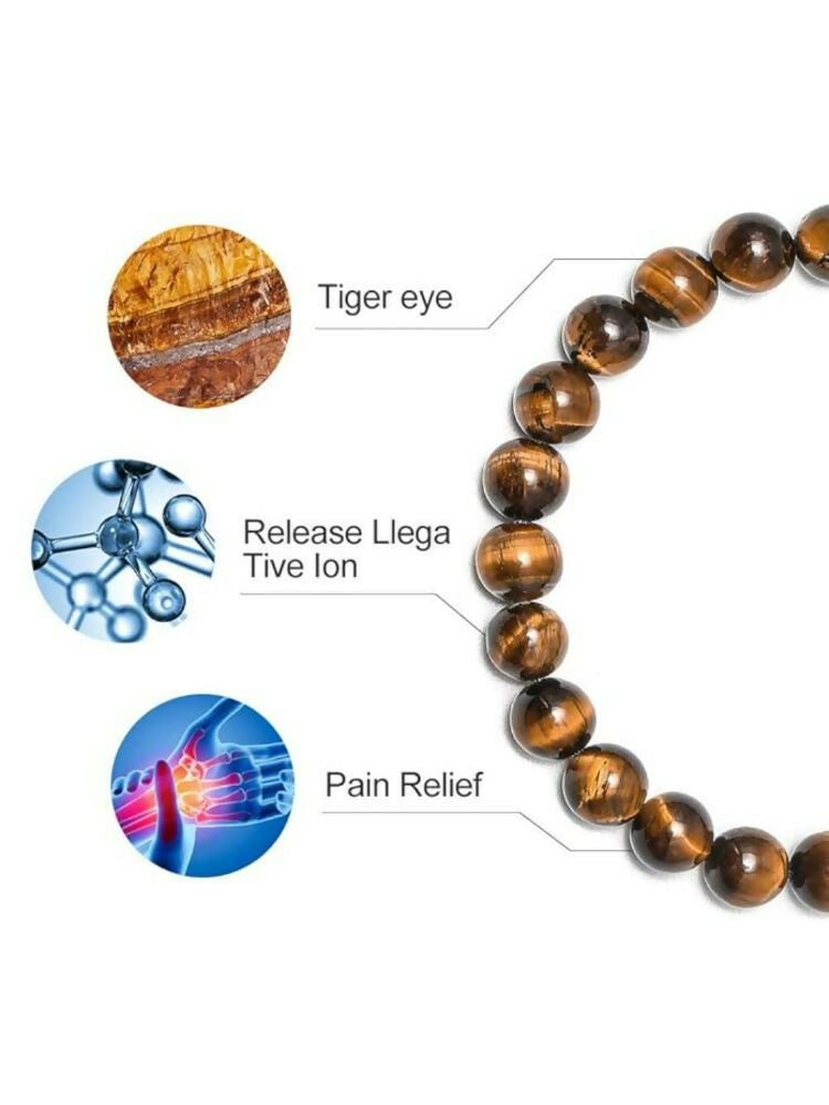 NVR Natural Tiger Eye Mens Adjustable Bracelet | Grocsy
