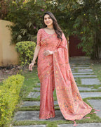 Vastranavya Luxury and Beautiful Soft, Smooth, Flowing Original Pashmina Soft Cotton Saree with Matching Blouse Fabric - Peach | Grocsy