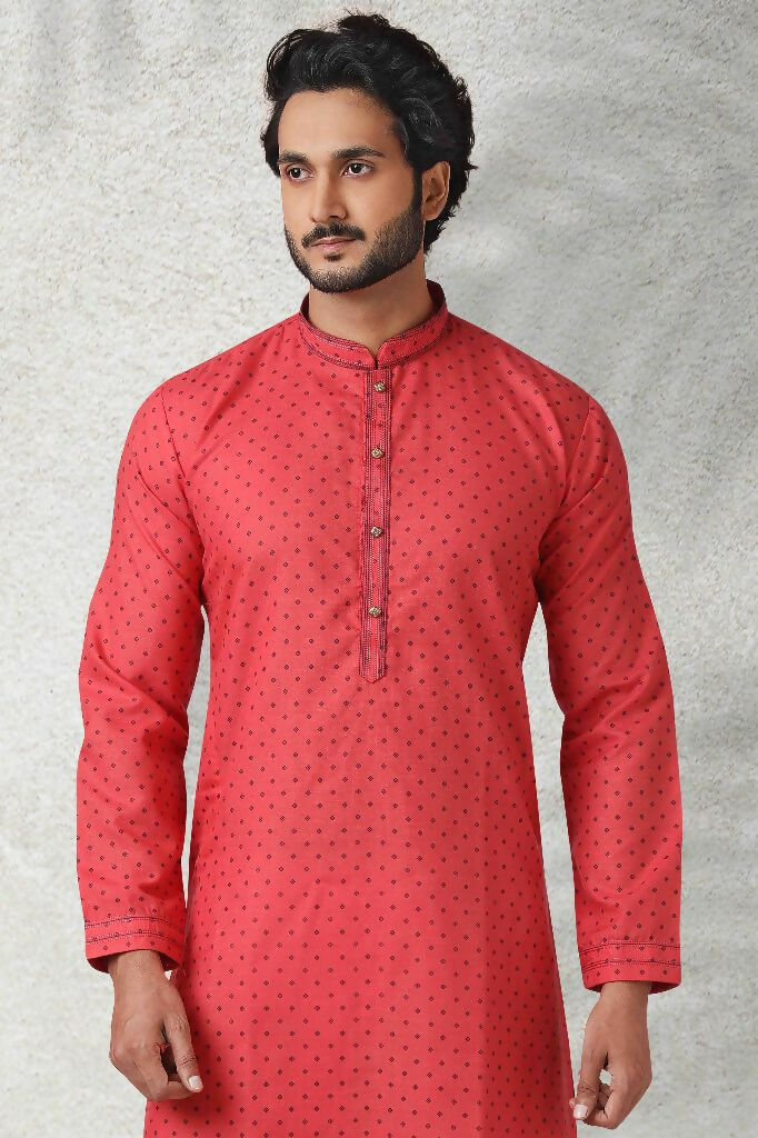 Raivat Ethnic Cotton Printed Work Kurta Pajama In Pink Colour | Grocsy