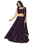 Jyoti Fashion Wine Thread with Sequence Embroidery Faux Georgette Lehenga Choli with Dupatta | Grocsy