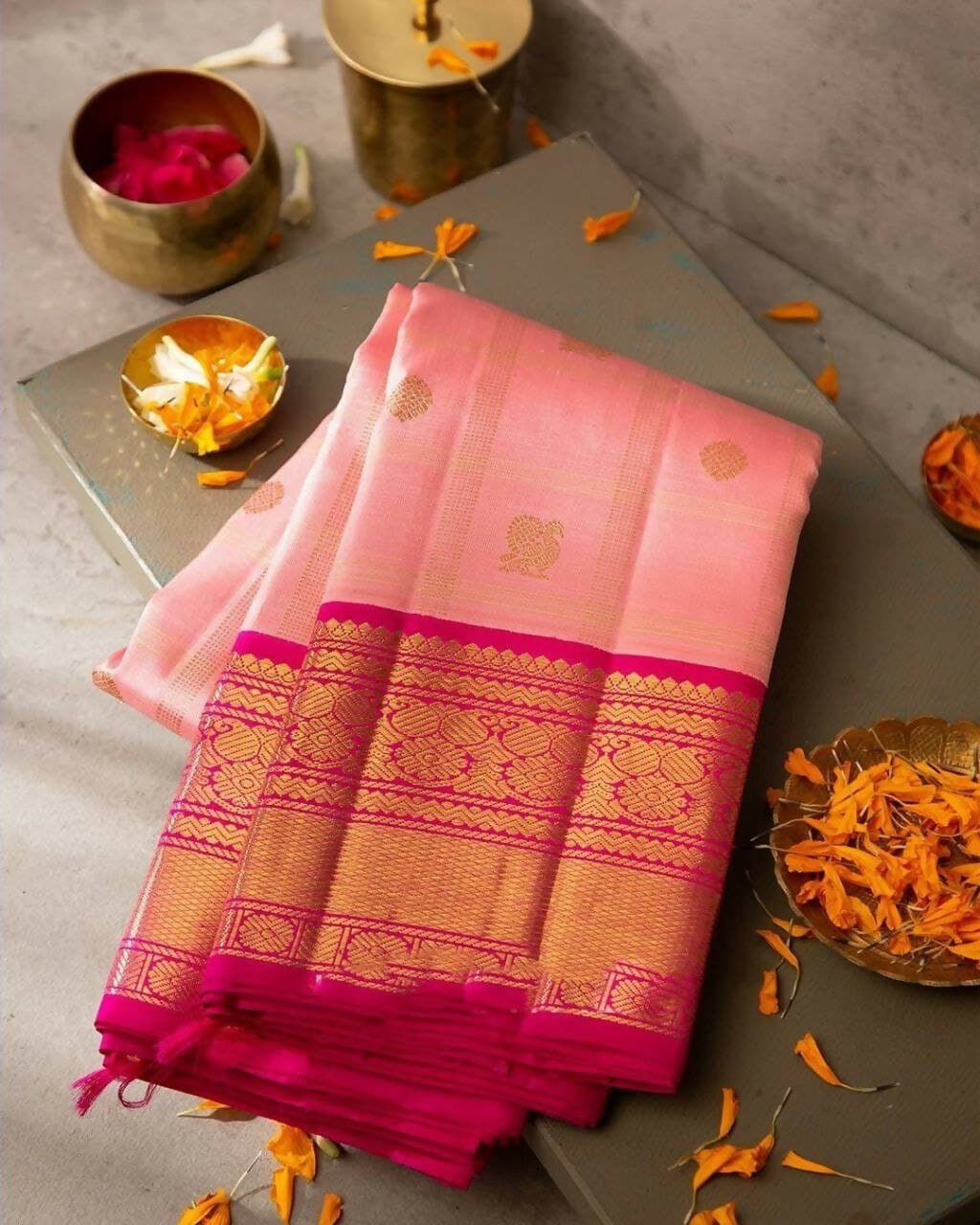 DEIANA'S Beautiful Designer Golden zari Soft Lichi Silk Saree - Orange | Grocsy