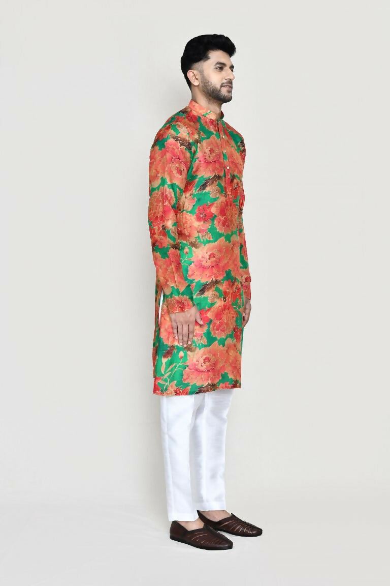 Joban Fashion Green Colored Modal Silk Fabric Kurta With Straight Fit Pant | Grocsy