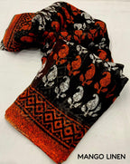 Orange Linen Blend Ethnic Motifs Saree with Unstitched Blouse - A2M | Grocsy