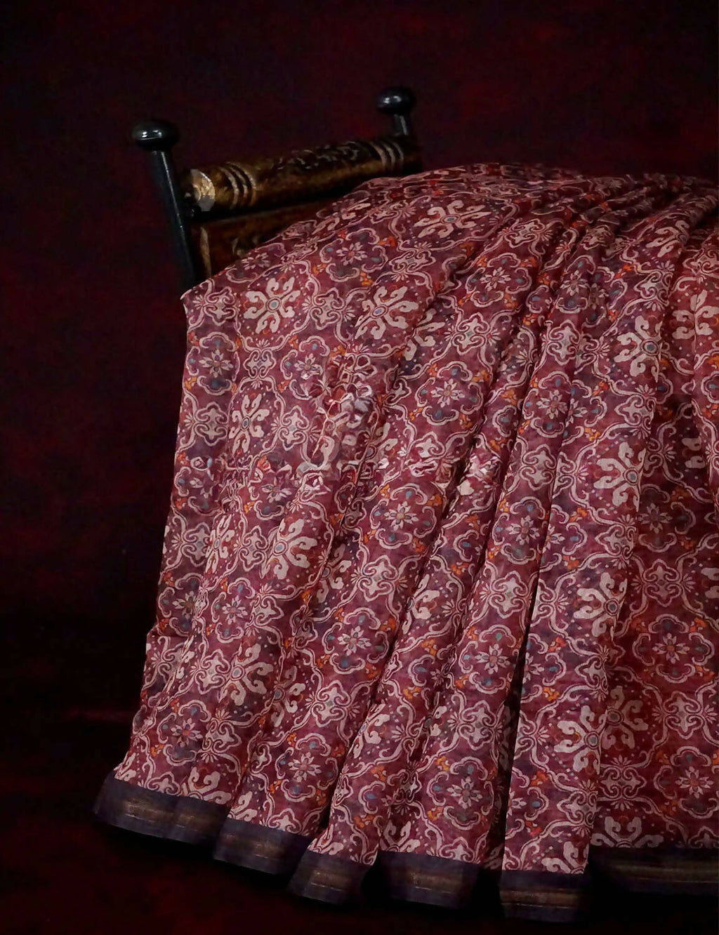 Wine Colored Floral Design Semi Chanderi Saree By Gayathri Reddy Designer Studio | Grocsy
