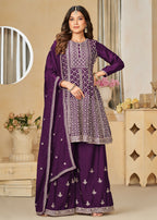 Chinnon Purple Embroidered Palazzo Salwar Suit - Emponline | Grocsy