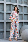 Women's Partywear Designer White & Multi Muslin co-ord set - Stylishta | Grocsy
