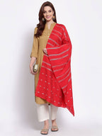 Myshka Women's Red Cotton Silk Printed Casual Dupatta | Grocsy