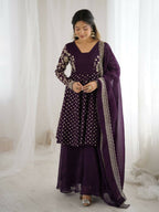 Teeya Creation Violet Color Embroidery Work Wedding Wear Salwar Suit | Grocsy