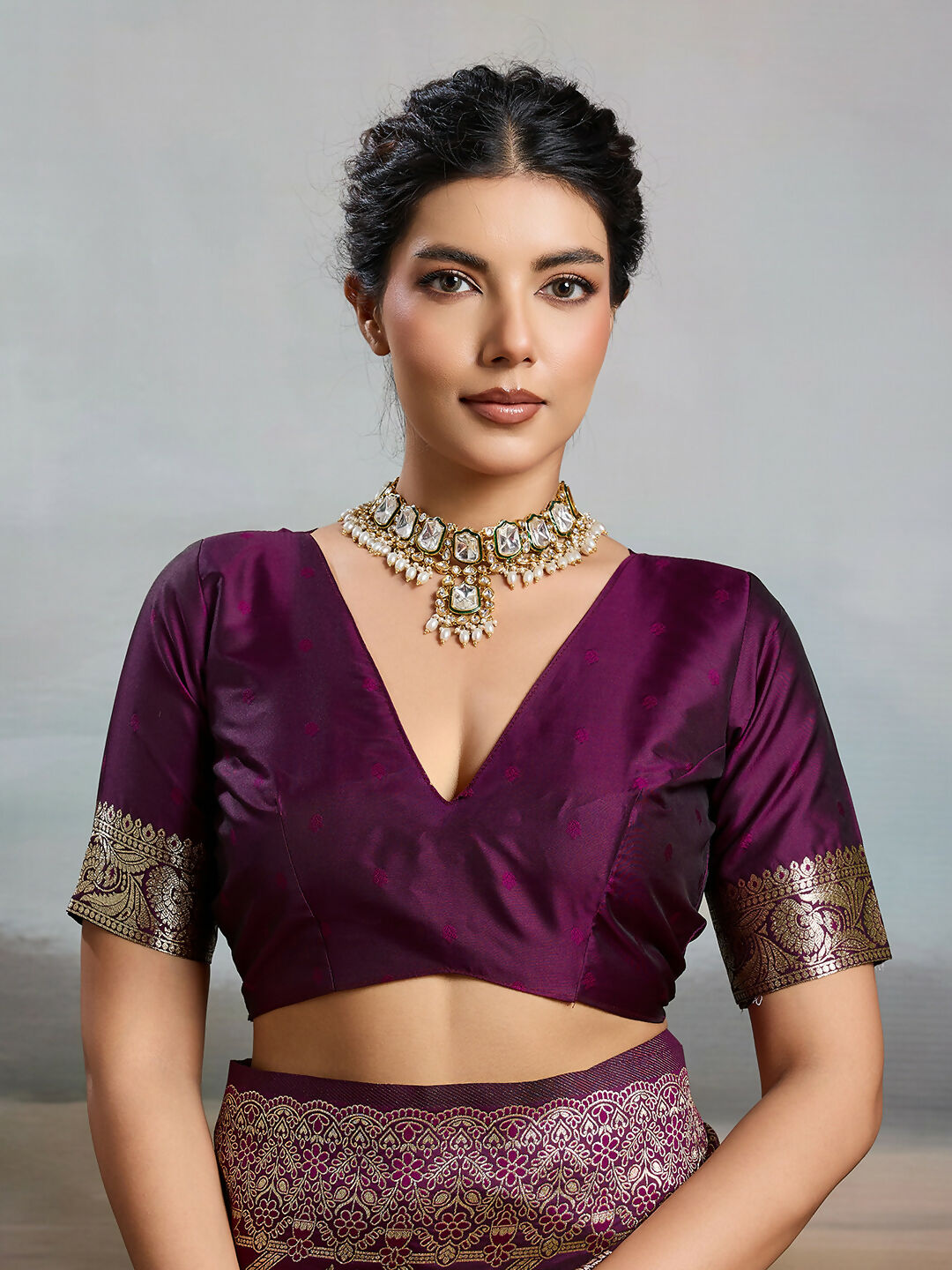 Shree Shyam Fashion Wine Silk Blend Saree | Grocsy
