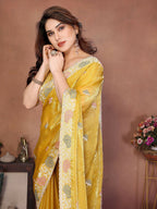 Teeya Creation New Womens Latest Party Wear Soft Chiffon Silk Saree-Yellow | Grocsy