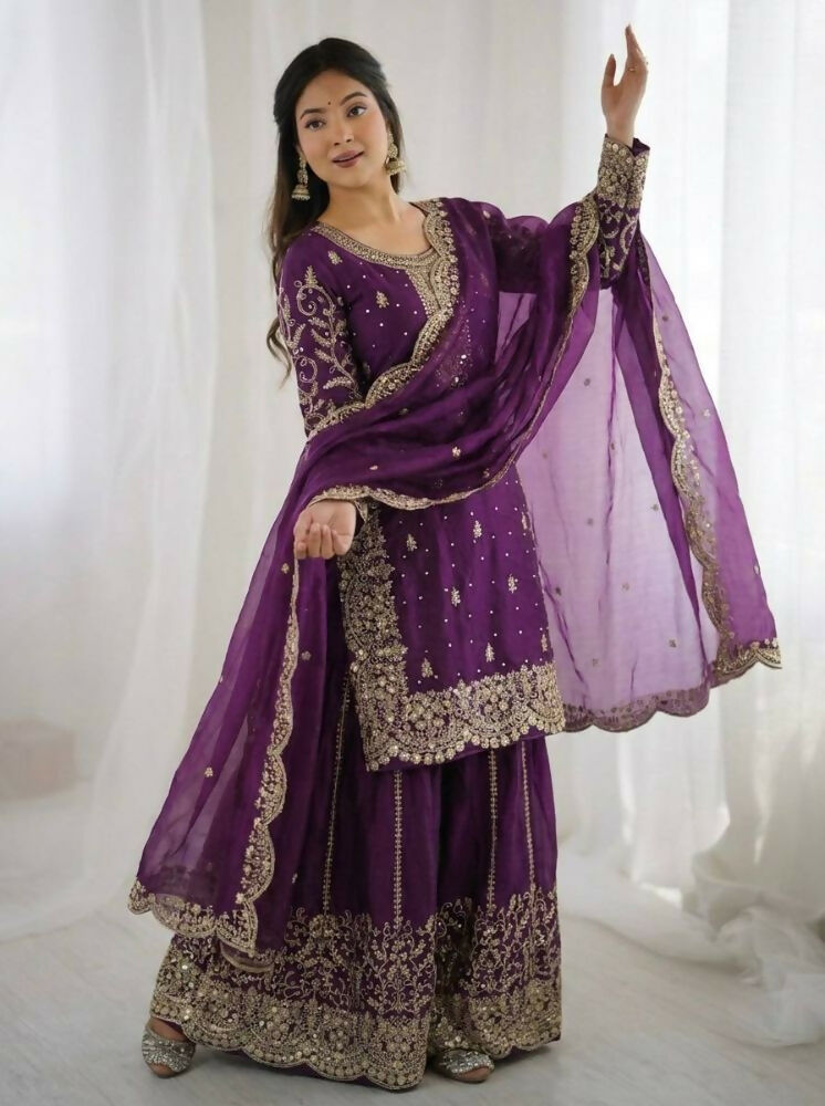 Teeya Creation Wine Color Fendy Silk Embroidery Work Wedding Wear Salwar Suit | Grocsy