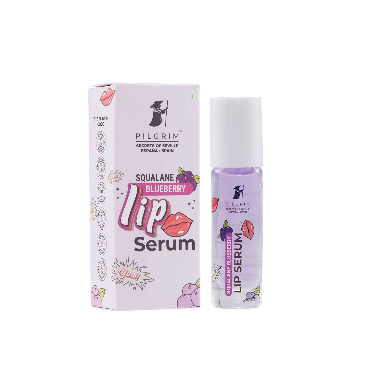 Pilgrim Spanish Lip Serum (Blueberry) with Roll-on For Visibly Plump Lips, Hydrating Lip Serum For Dark Lips | Grocsy
