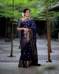 DEIANA'S Beautiful Designer Golden zari Soft Lichi Silk Saree - Navy Blue | Grocsy