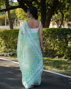 Vamsee Kamal Sea Green Organza Saree | Grocsy