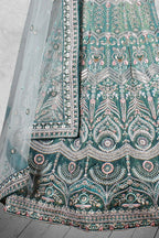 Teal Velvet Hand work Semi Stitched Lehenga Choli with Dupatta - Nimaya Lagnotsav | Grocsy